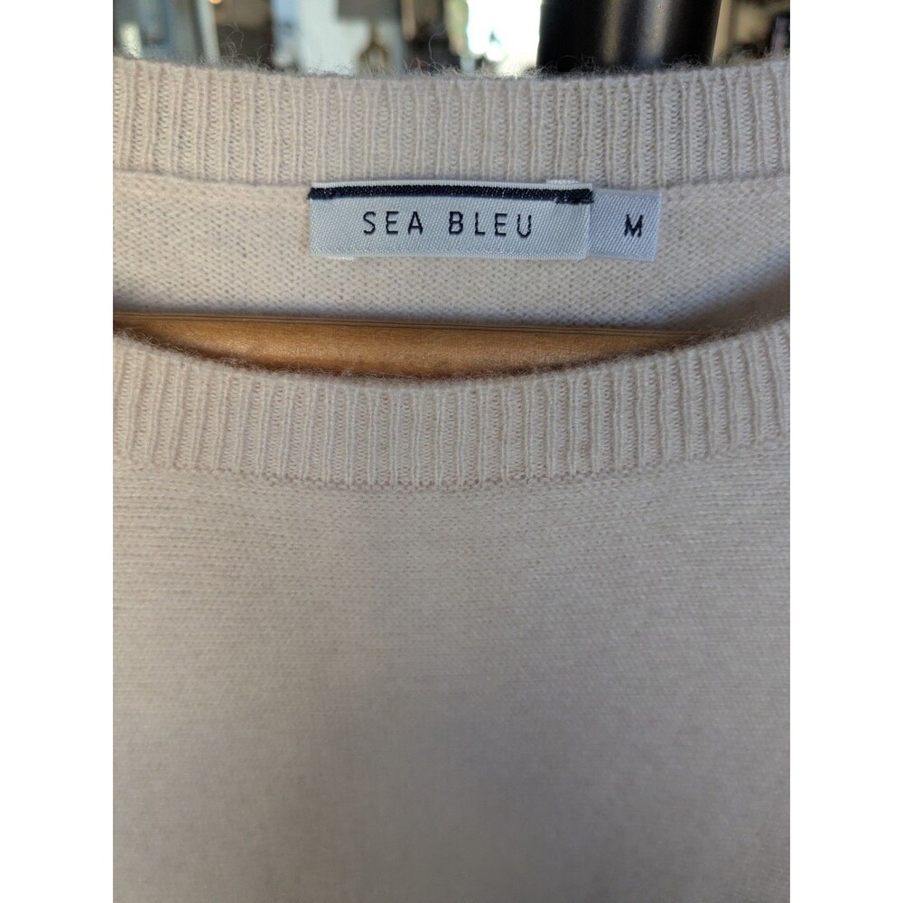 Sea Bleu Womens Medium Crew Neck Boxy 100% Cashmere Short Sleeve Beige Sweater - Picture 9 of 9